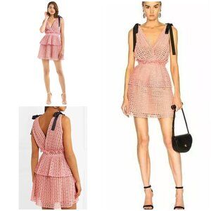 Self-Portrait Pink Guipure Lace Tier Sleeveless Cocktail Bridal Party Mini Dress